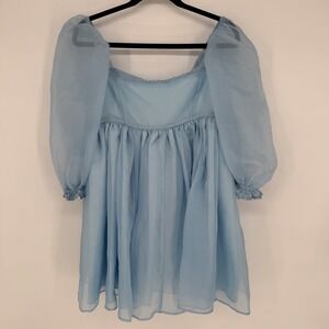 MABLE BLUE RUFFLE PUFF SLEEVE BABYDOLL MINI DRESS CINDERELLA MEDIUM‎